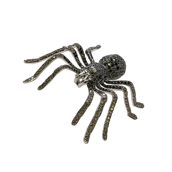 18K Black & Brown Diamond Spider Brooch